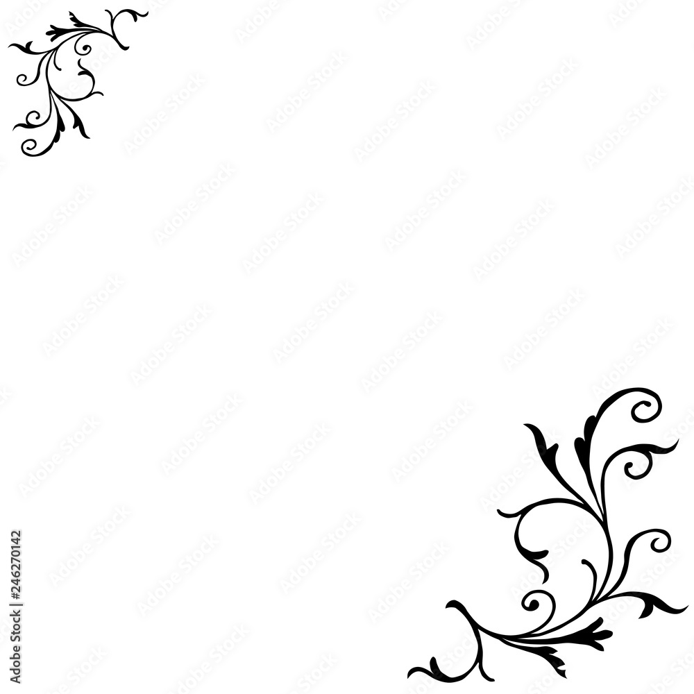 Floral element of vector. Design swirl black on white background. Design print for illustration, elements, corner, invitation, background, cloth, card. Set 1