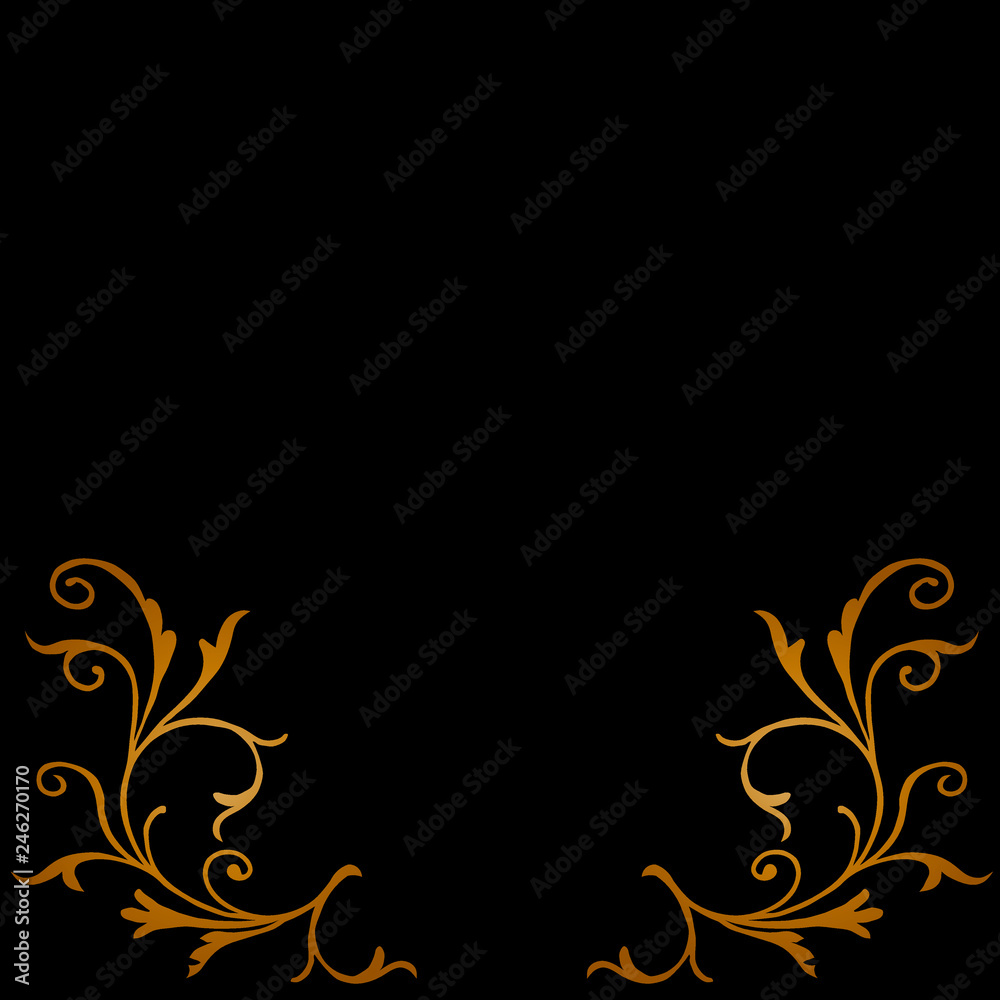 Floral element of vector. Design swirl gradient gold on black background. Design print for illustration, elements, corner, invitation, background, cloth, card. Set 2 Floral element of vector. Design swirl gradient gold on black background. Design print for illustration, elements, corner, invitation, background, cloth, card. Set 2