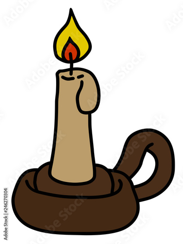 The brown ceramics lamp with a candle