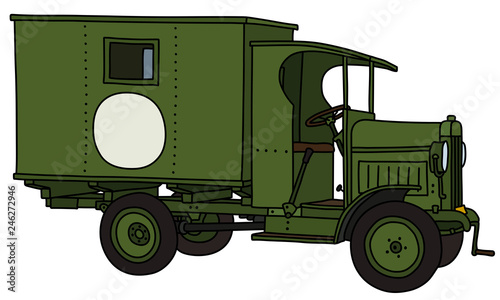 The vintage military ambulance truck
