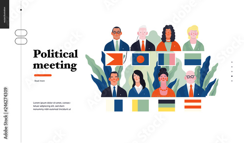 Technology 1 - Political meeting - flat vector concept digital illustration political meeting metaphor. Creative landing web page design template