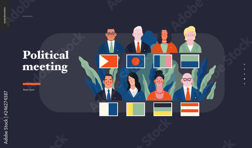 Technology 1 - Political meeting - flat vector concept digital illustration political meeting metaphor. Creative landing web page design template