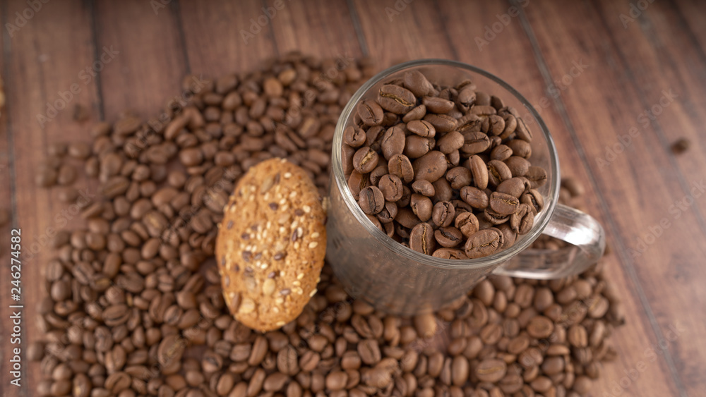 Oatmeal cookies and coffee beans. The concept of morning Breakfast Oatmeal cookies and coffee beans. The concept of morning Breakfast
