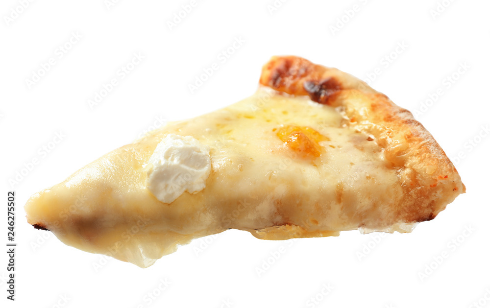 Slice of hot cheese pizza Margherita, isolated on white