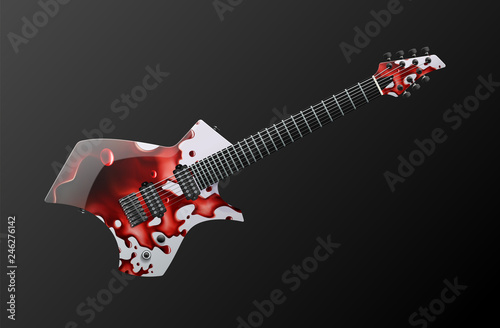 Brutal White Electric Guitar With Blood Splatter Texture.