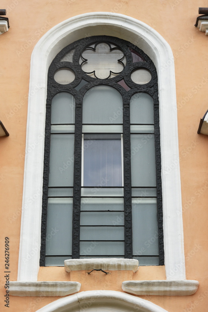 Old Jewish church window , in Bistrita , Romania, 2016