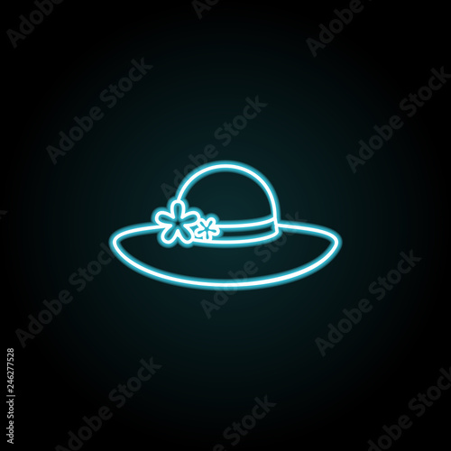 Women's hat icon in neon style. Simple thin line, outline vector of Summer icons for UI and UX, website or mobile application