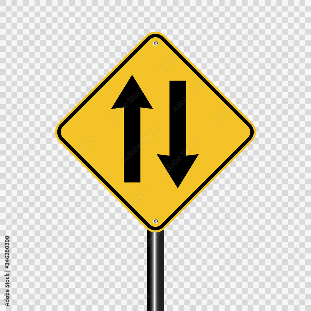 Symbol Two way traffic ahead sign on transparent background Symbol Two way traffic ahead sign on transparent background