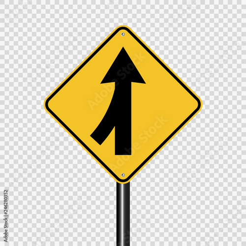 Symbol Lanes merging left sign on transparent background
