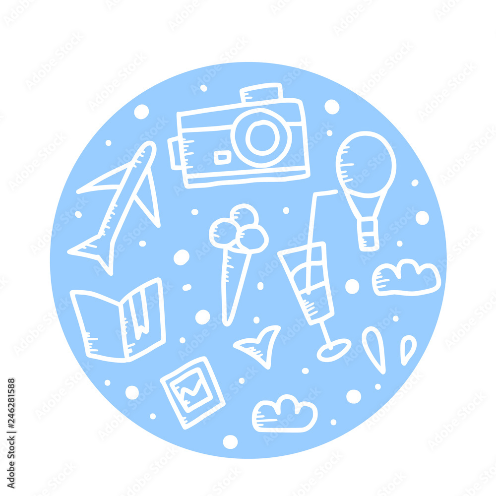 Set of travel doodle symbols in vector. Set of travel doodle symbols in vector.