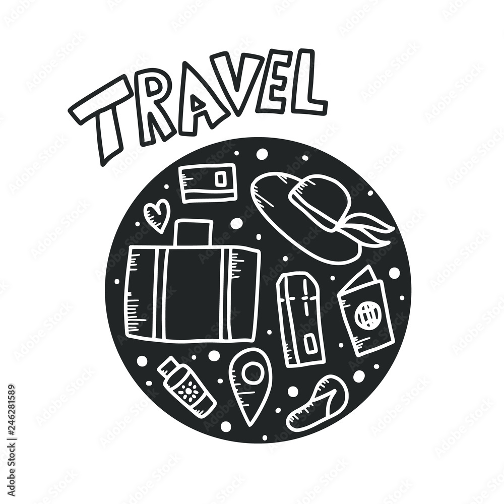 Set of travel doodle symbols in vector. Set of travel doodle symbols in vector.