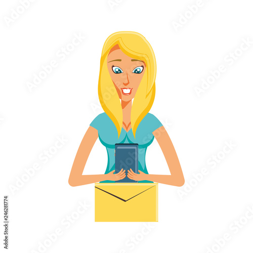 woman with envelope mail and smartphone