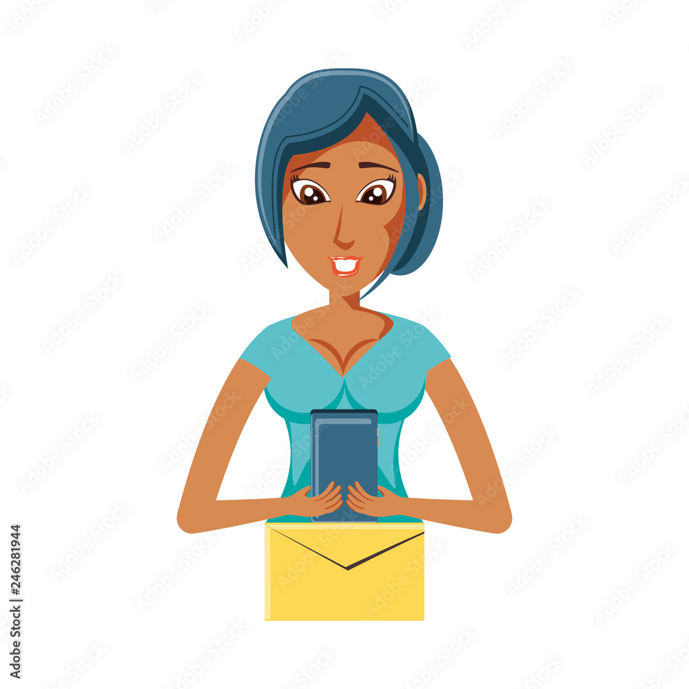 woman with envelope mail and smartphone