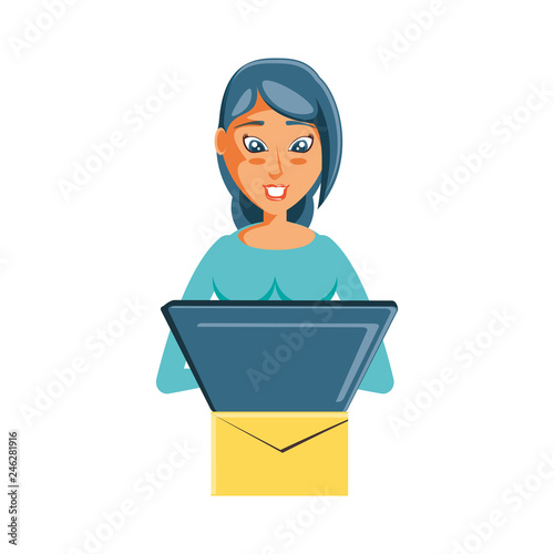woman with envelope mail and laptop