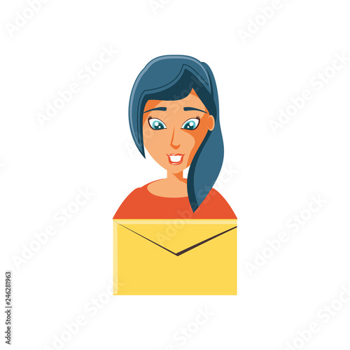 woman with envelope mail isolated icon