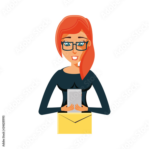 woman with envelope mail and smartphone