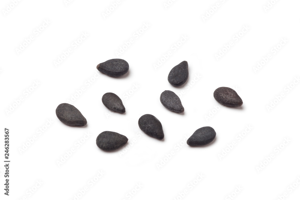 Black sesame seeds isolated on white background Black sesame seeds isolated on white background