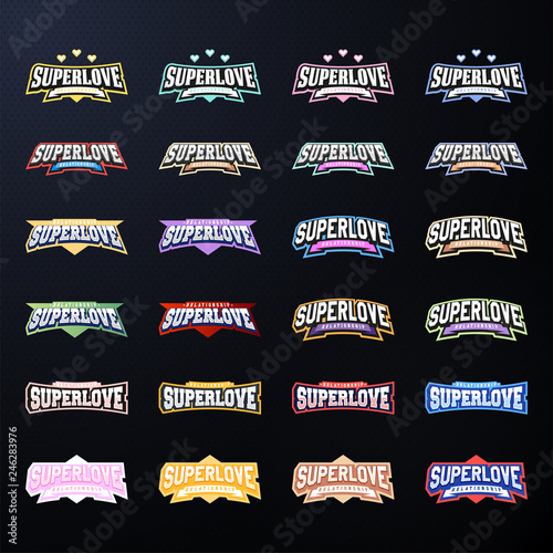 Sport emblem typography set. Super love logo for your t-shirt. Logotype collection