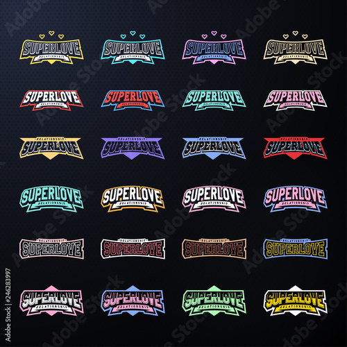 Sport emblem typography set. Super love logo for your t-shirt. Logotype collection