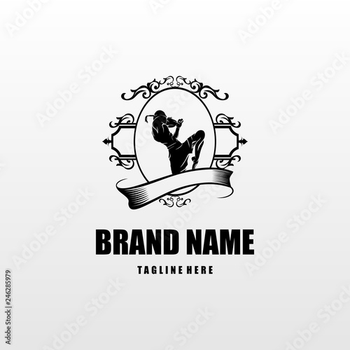 Muay Thai Fight Sport Stamp Silhouette logo