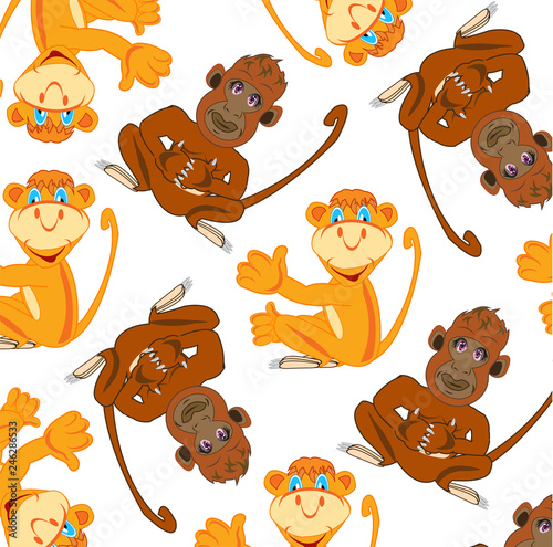 Gorilla and marmoset pattern on white background