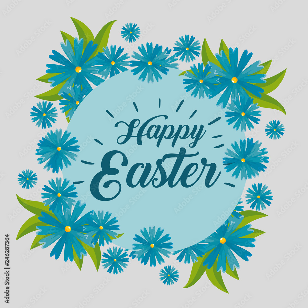 happy easter celebration with flowers and leaves decoration