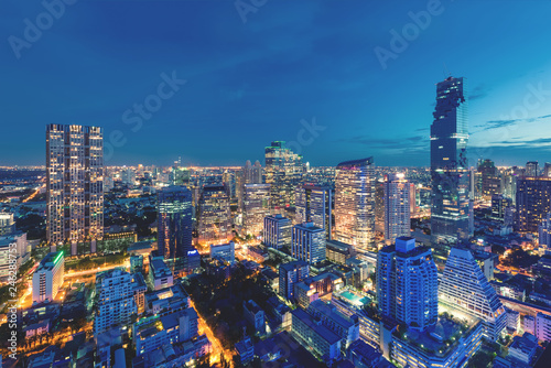 Modern building in Bangkok business district at Bangkok city with skyline at twilight, Thailand.