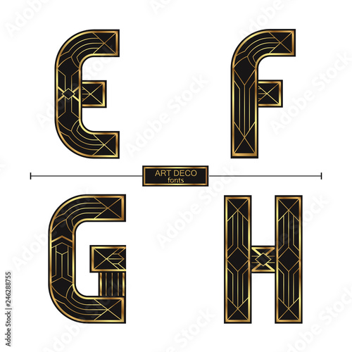 Alphabet Art Deco style in a set EFGH