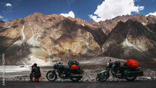 Motorbikes in mountains. Motor travel in India, Himalaya