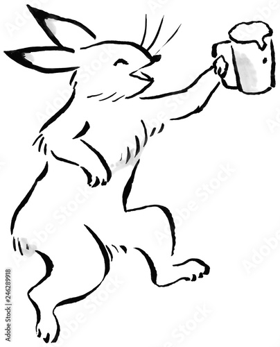 ビールジョッキを持つウサギ