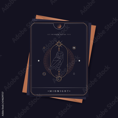 Geometric owl astrological tarot card