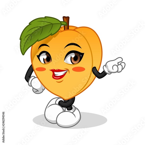 Female Peach with Hand Presenting Cartoon Character Design Vector Illustration