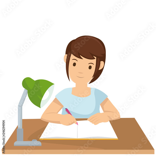 Young girl summarize the lesson notes