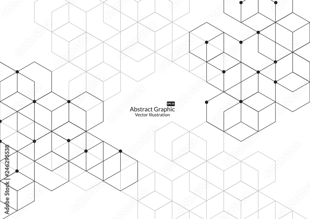 Abstract boxes background. Modern technology with square mesh. Geometric on white background with lines. Cube cell. Vector illustration