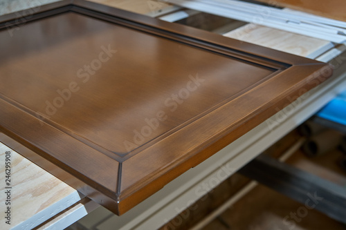 Wooden furniture facade. Lacquered. Frame facade mdf. Wooden furniture manufacturing process
