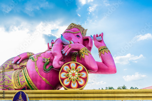 Pink Ganesha statue at the Wat Saman Rattanaram near Bangkok in Thailand.