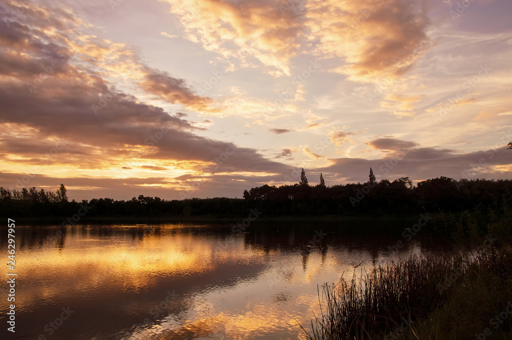 Fototapeta premium View of lake in the time of sunset
