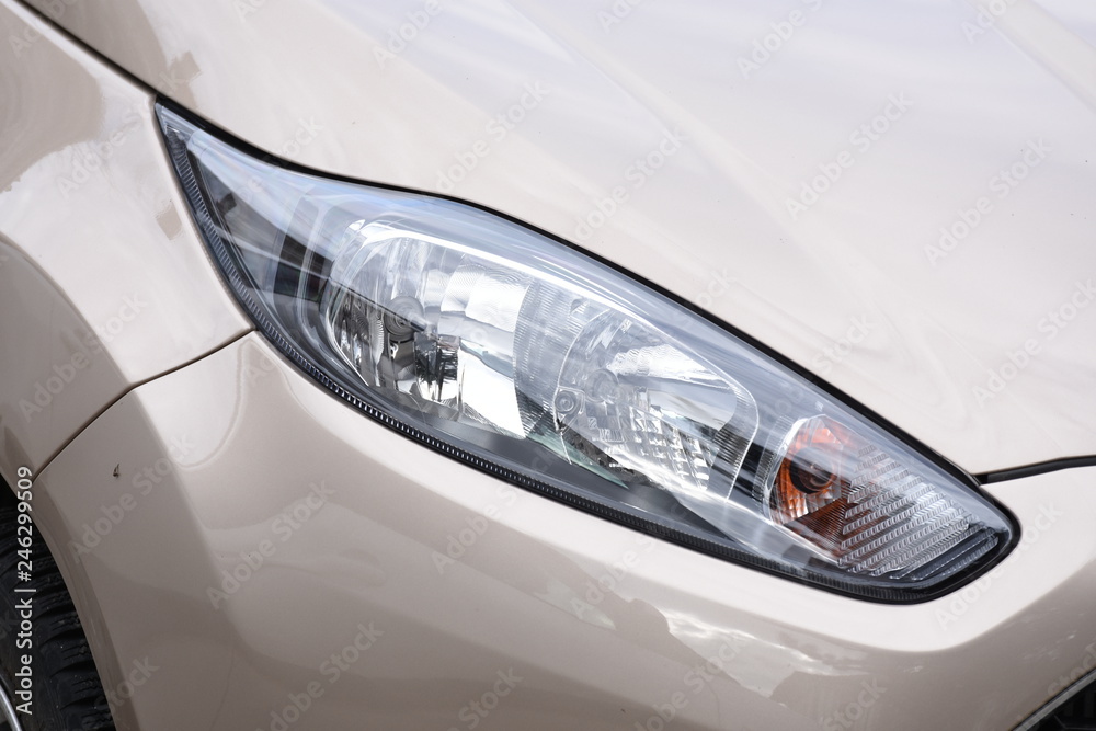 Car's exterior detail, headlight on a  new car