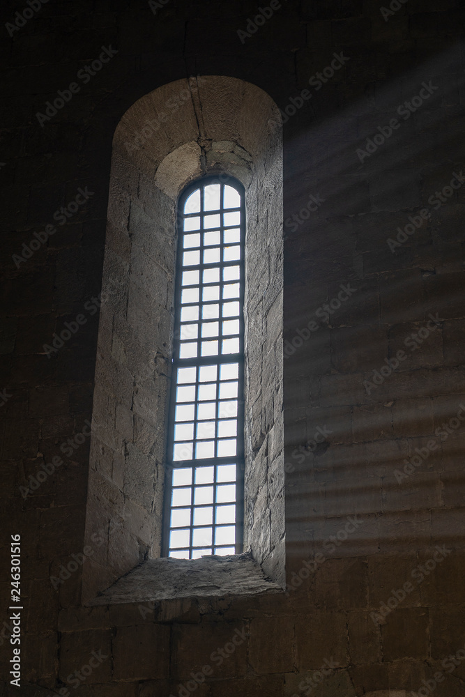 Beam of light in the orthodox cathedral in historical town Mtskheta near Tbilisi, Georgia