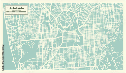 Adelaide Australia City Map in Retro Style. Outline Map.