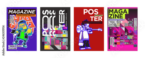 Cover and Poster Design Template for Magazine. Trendy Vector Typography and Colorful Illustration Collage for Cover and Page Layout Design Template in eps10.