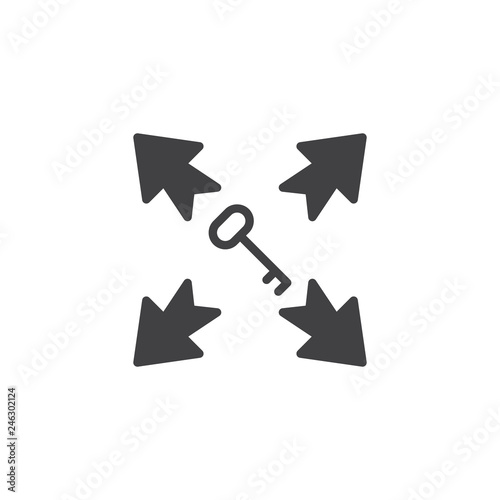 Keyword optimization vector icon. filled flat sign for mobile concept and web design. Key and arrows simple solid icon. Symbol, logo illustration. Pixel perfect vector graphics