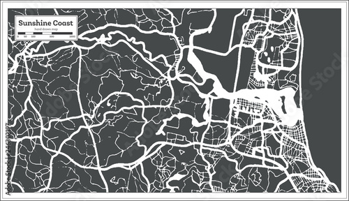 Sunshine Coast Australia City Map in Retro Style. Outline Map.