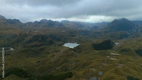 Aerial shots showing the natural splendor and beauty of the Cajas National Park (Parque Nacional El Cajas) just outside of Cuenca, Ecuador.