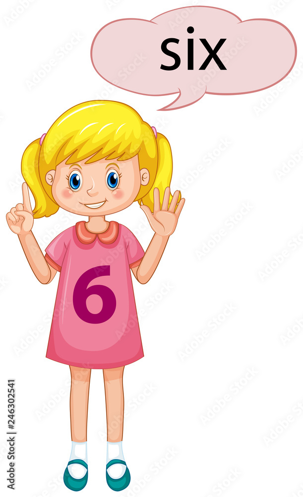 Girl with number six hand gesture Girl with number six hand gesture