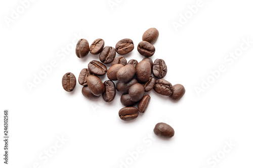 Coffee beans isolated on white background. Close-up.