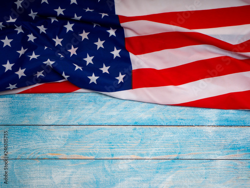 American flag on blue wooden