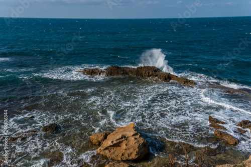 Waves Crashing on a Rocky Coast on the Southern Mediterranean Coast