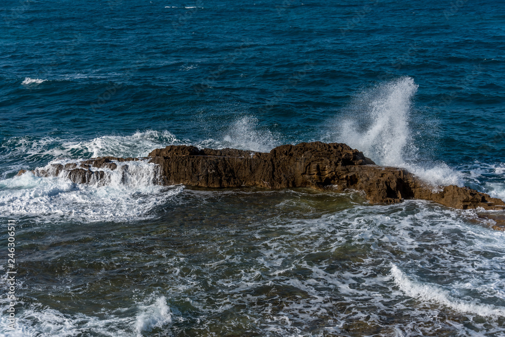Waves Crashing on a Rocky Coast on the Southern Mediterranean Coast