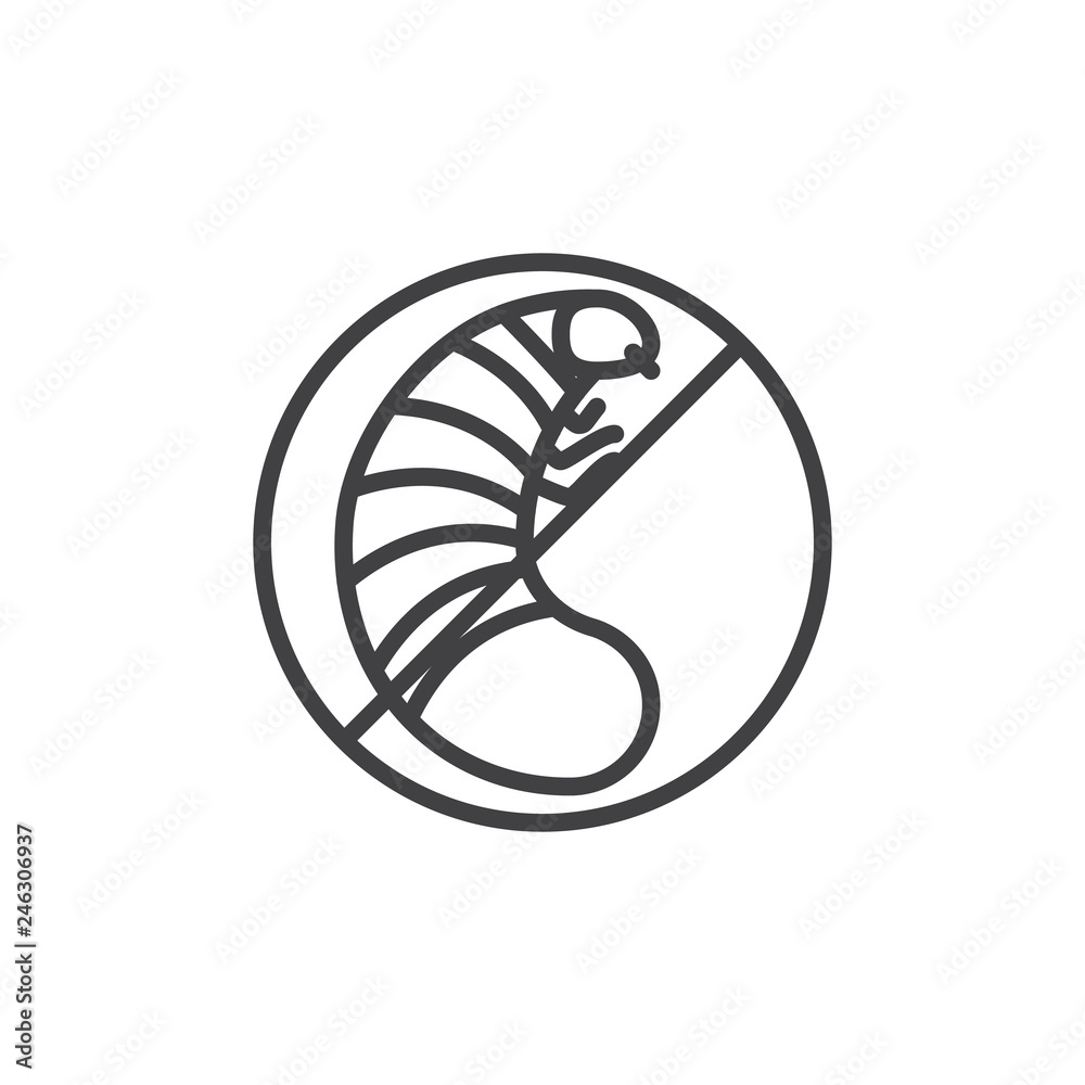 Vetor do Stock: No larva pests line icon. linear style sign for mobile  concept and web design. Stop larva insects outline vector icon. Symbol,  logo illustration. Pixel perfect vector graphics